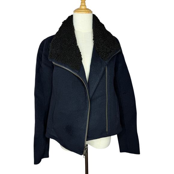 Vince Shearling Collar Double Faced Wool Jacket Size Small Motorcycle Rocker - Picture 8 of 11